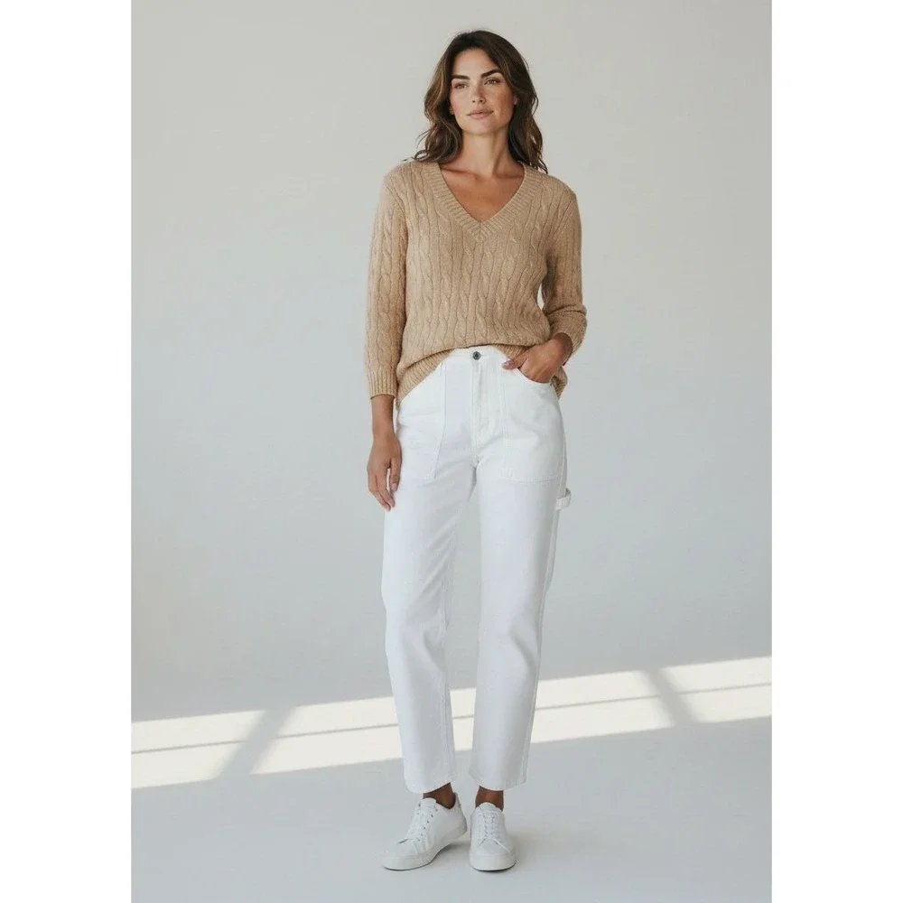 Ralph Lauren Black Label Cashmere Cable Knit Sweater Beige M